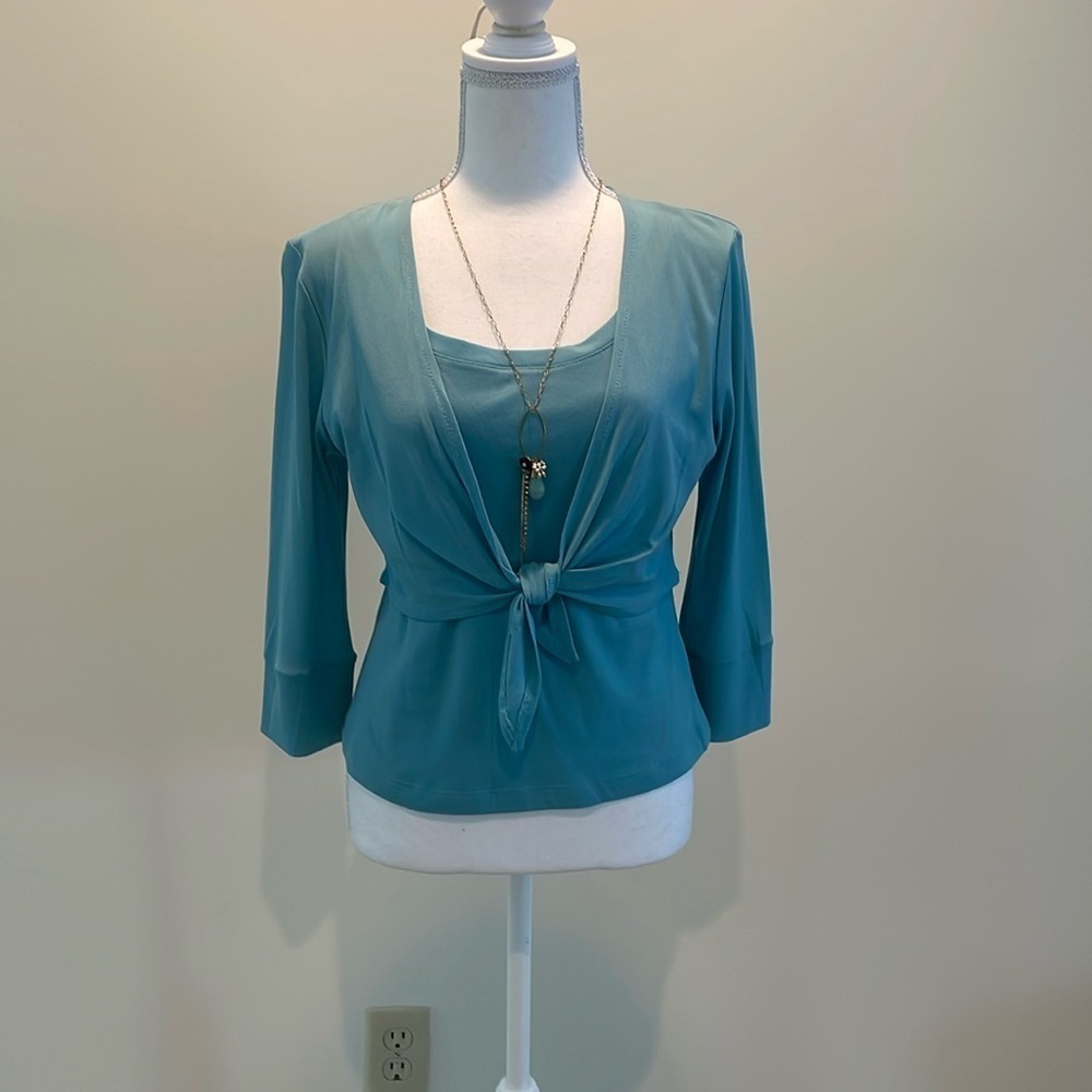 JohnPaulRichard Blue/Teal One Piece Nylon Layered Look Top & Necklace